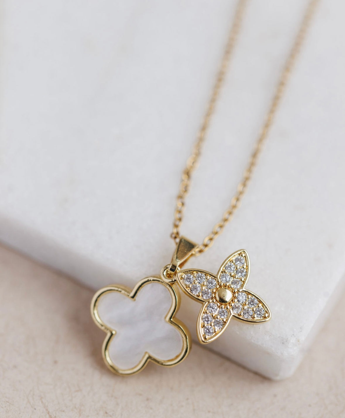Gold Double Clover Pendant Necklace