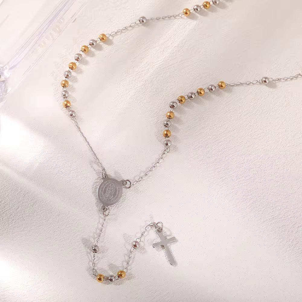 18K Gold Triple-Plated Stainless Steel Rosary Necklace