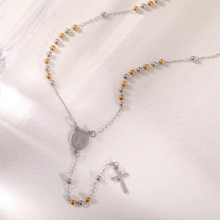 18K Gold Triple-Plated Stainless Steel Rosary Necklace