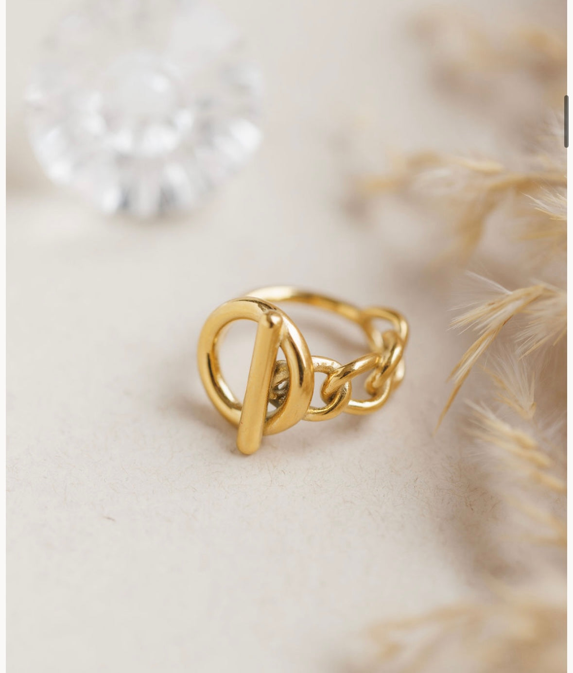 Bold Chain T-Bar Ring – 18K Gold Plated Stainless Steel