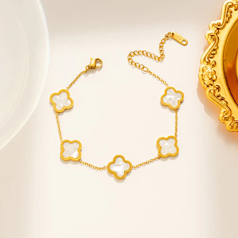 Clover Charm bracelet natural iridescent shell