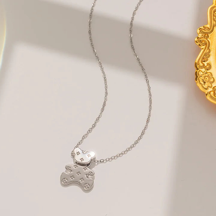 Silver Nodding Bear Necklace