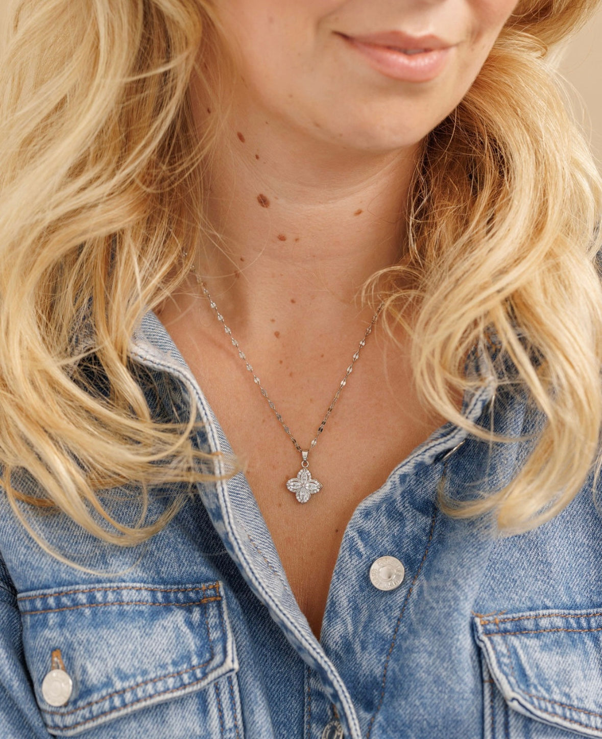 Silver Crystal Flower Necklace