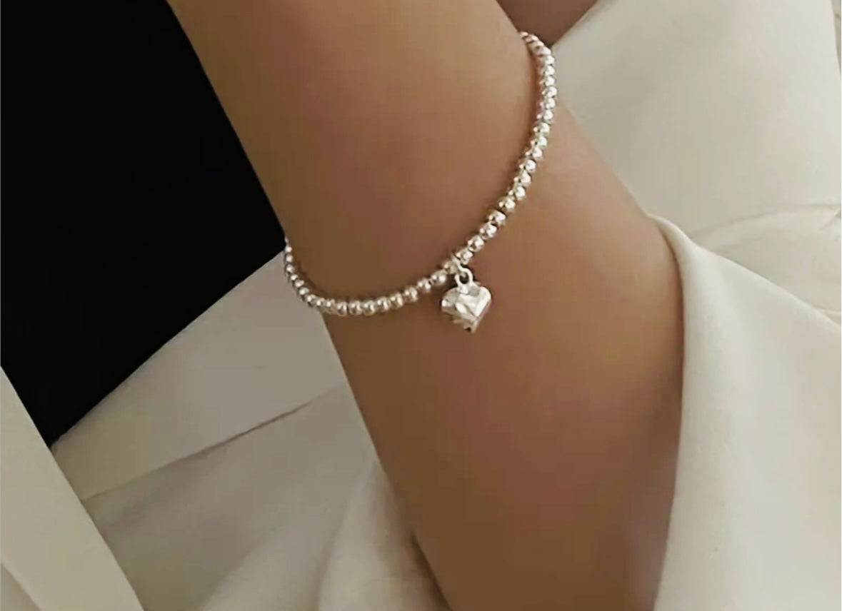 Sterling Silver Heart Charm Bracelet