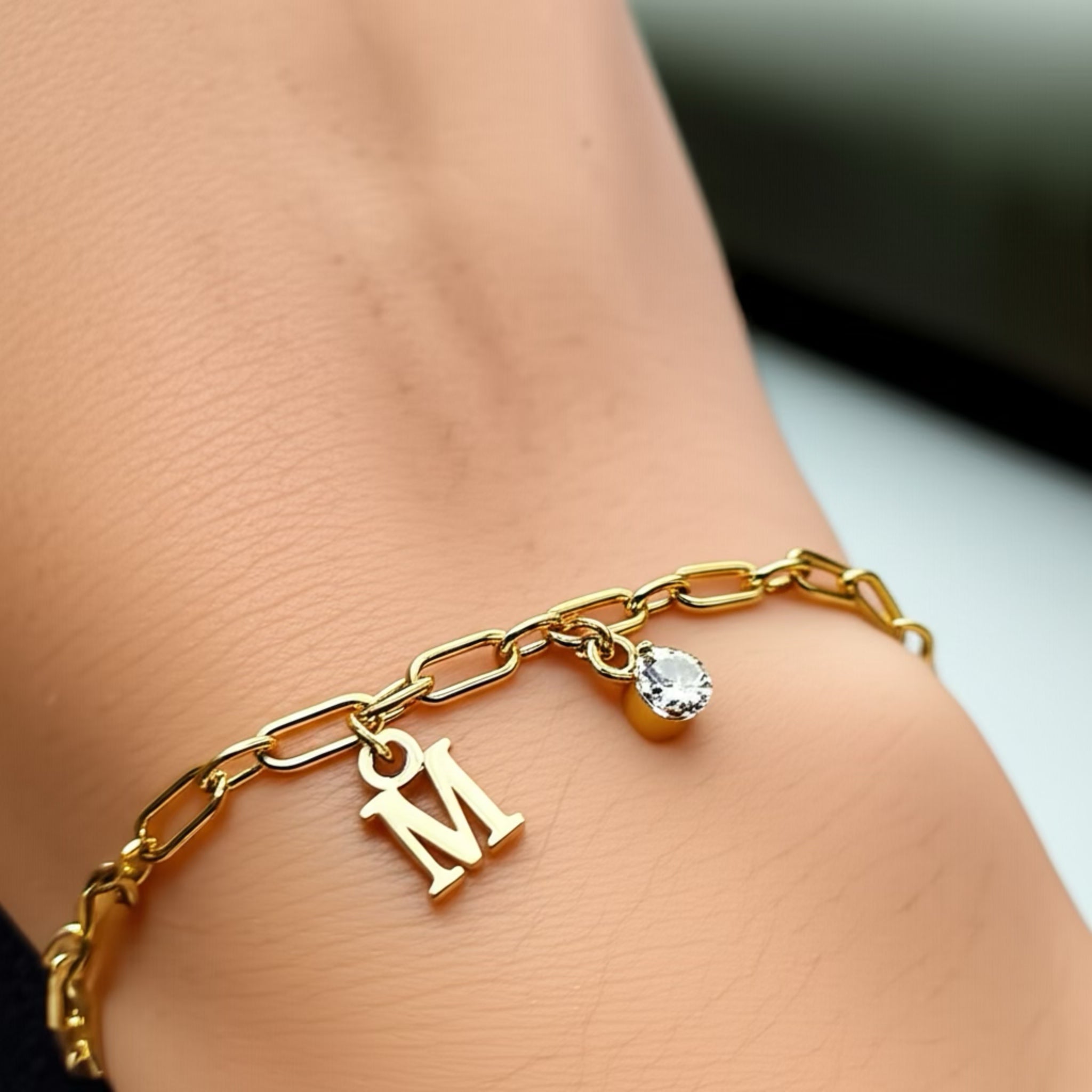 JEM Gold Inital & Birthstone Charm Bracelet