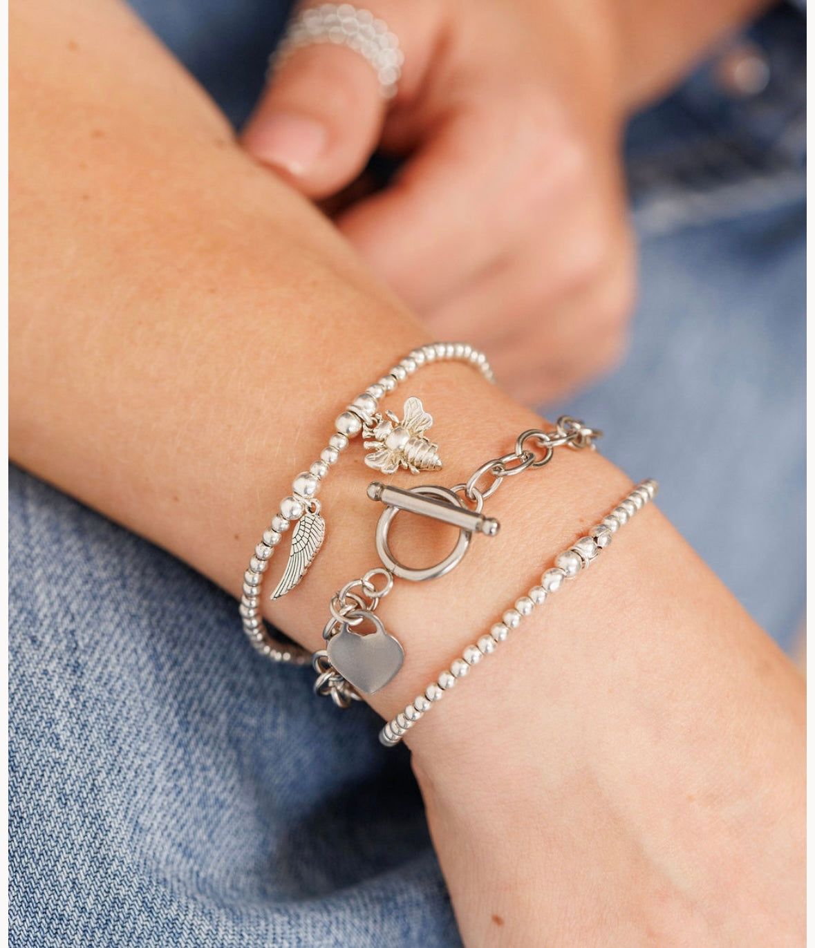 Sterling Silver Stretch Beaded Bracelet