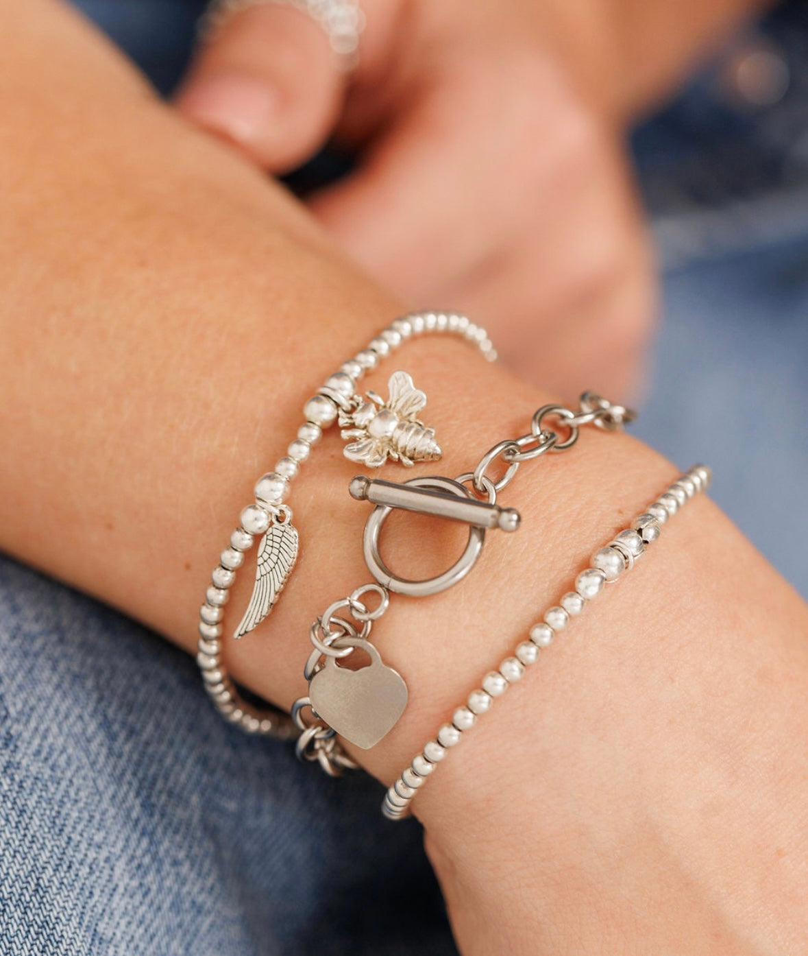 Sterling Silver Stretch Beaded Bracelet