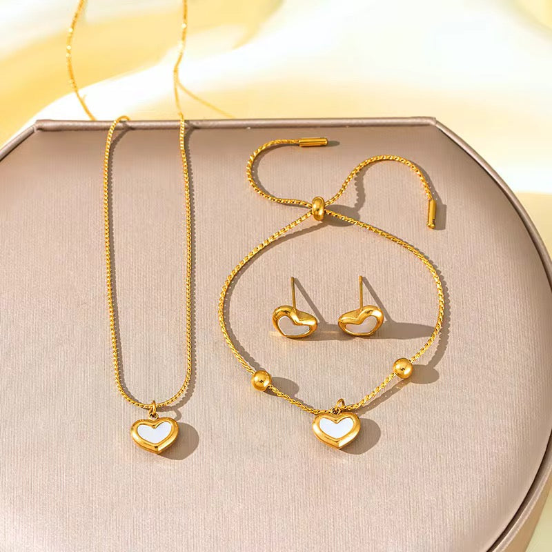 The White Heart Set Necklace, Bracelet & Earrings