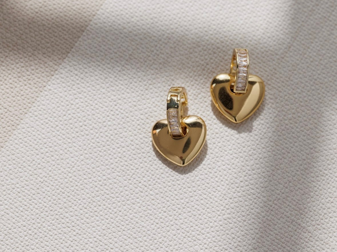 Gold Heart Drop Earrings