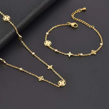 Luxury Round Geometric Gold Necklace and Bracelet Set