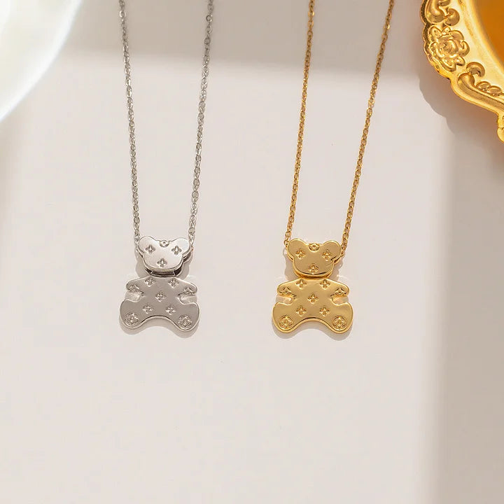 Silver Nodding Bear Necklace