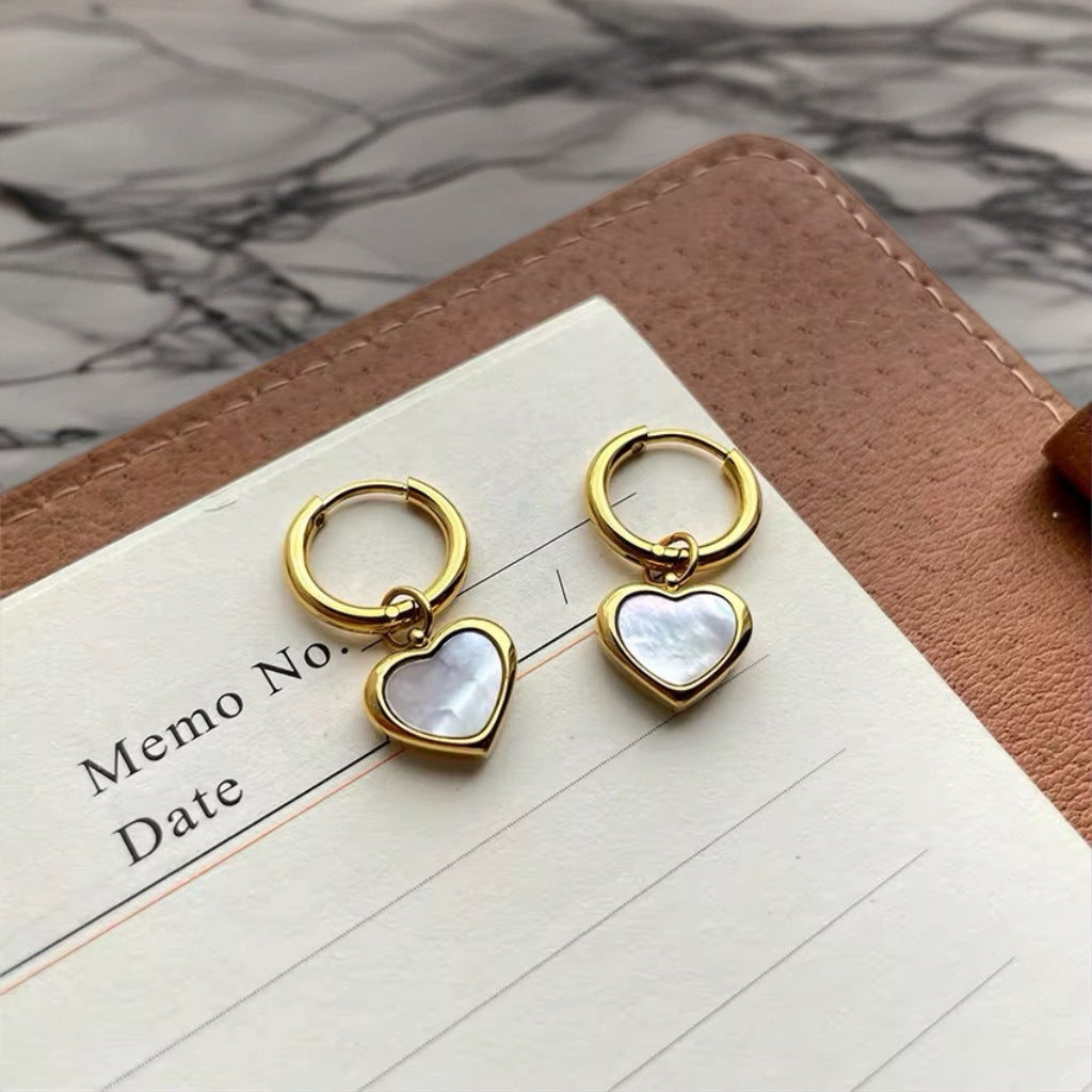 Gold Pearl Heart Earrings