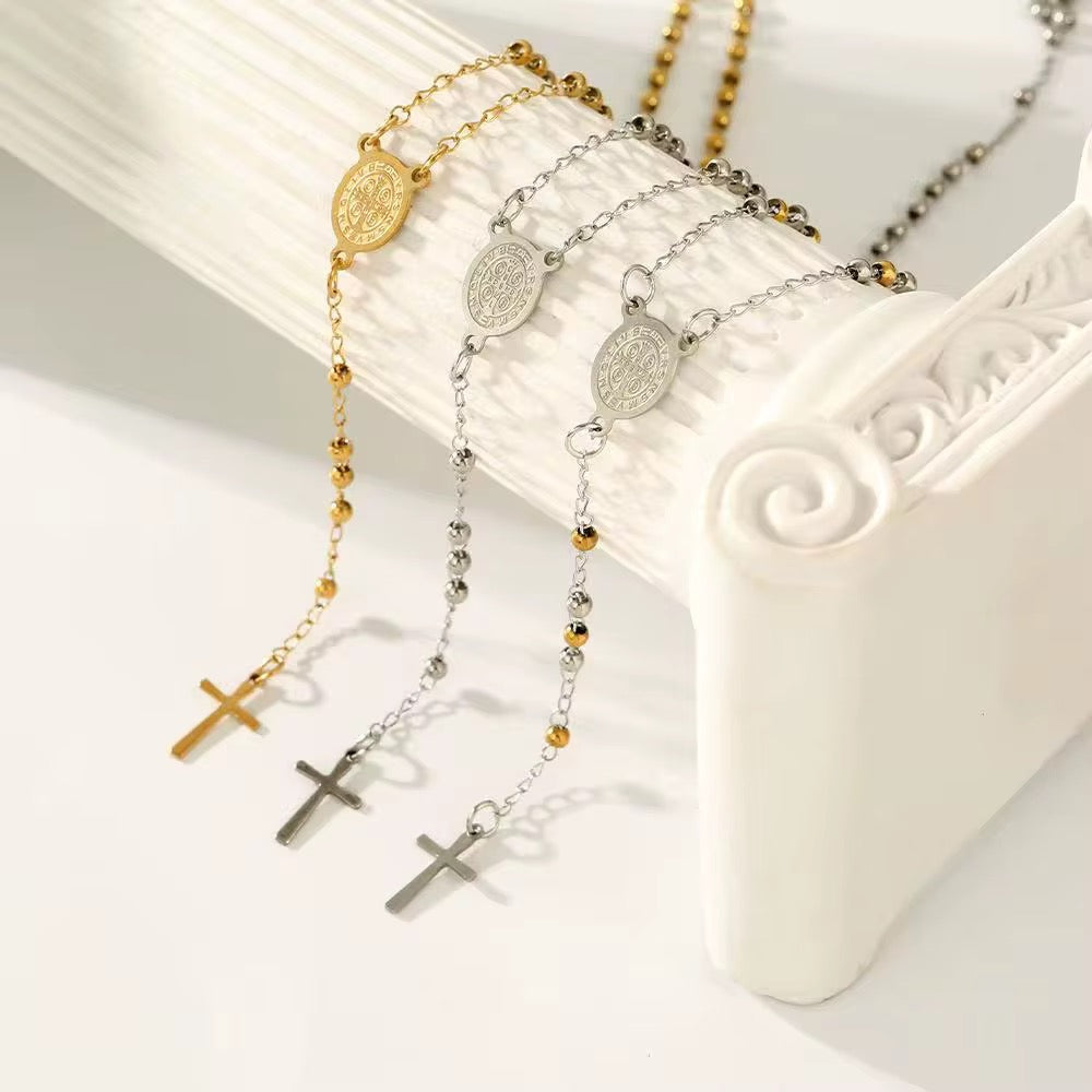 18K Gold Triple-Plated Stainless Steel Rosary Necklace