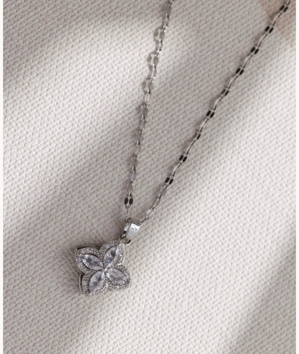 Silver Crystal Flower Necklace