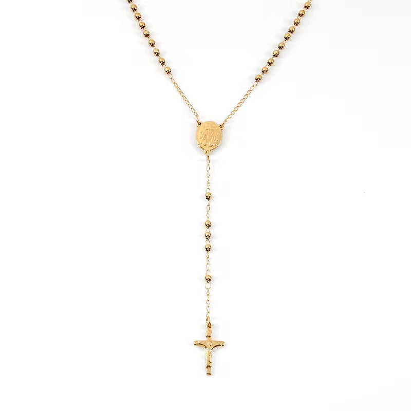 18K Gold Triple-Plated Stainless Steel Rosary Necklace