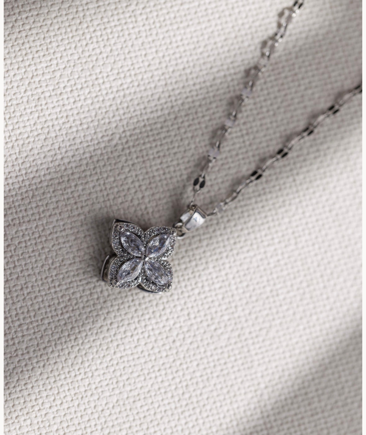 Silver Crystal Flower Necklace
