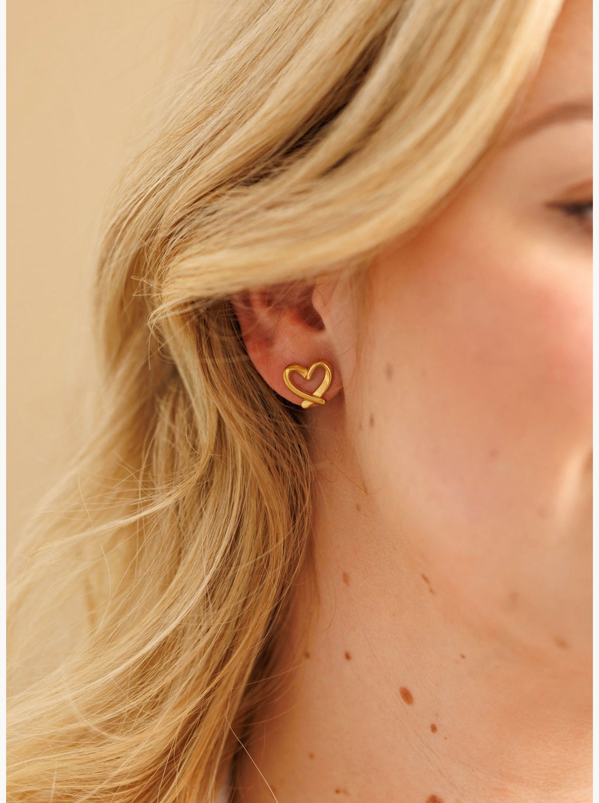 Gold Open Heart Stud Earrings
