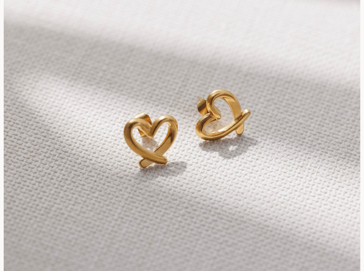 Gold Open Heart Stud Earrings
