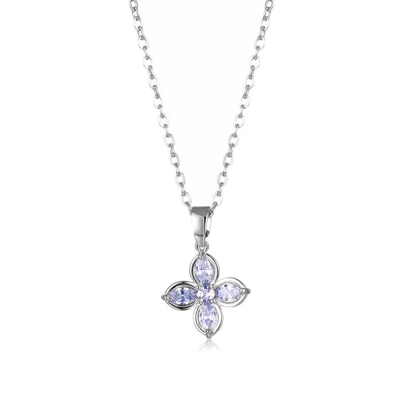 Silver Crystal Flower Necklace