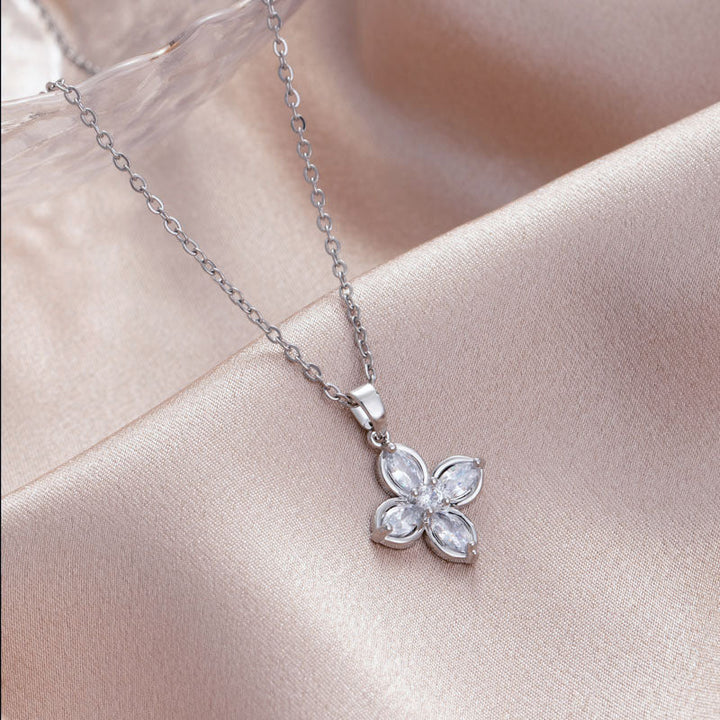 Silver Crystal Flower Necklace