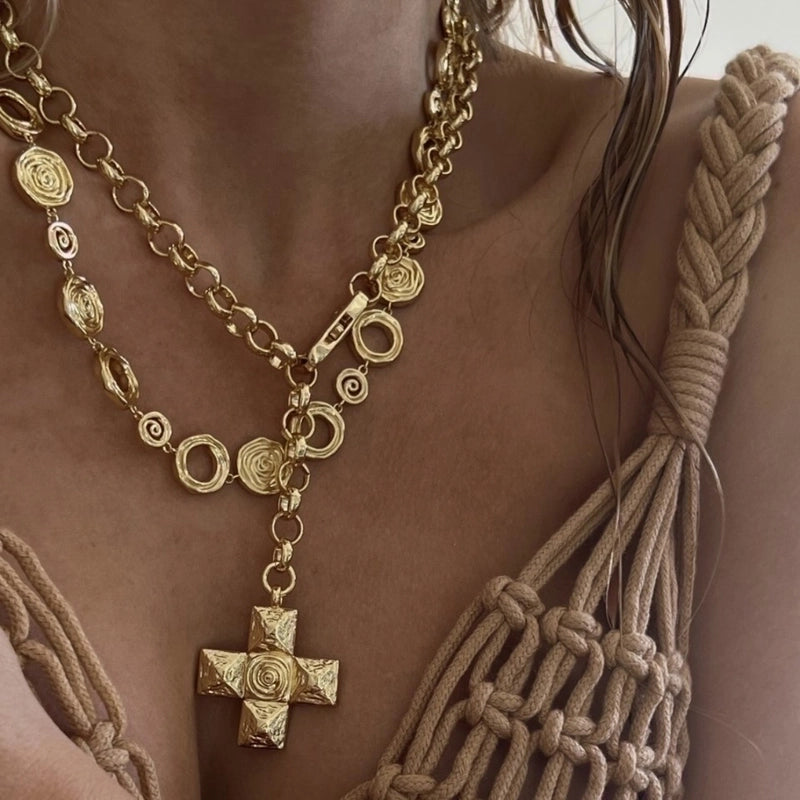 Stunning Chunky Gold Cross Pendant Necklace
