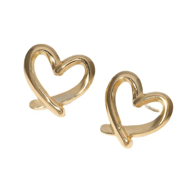 Gold Open Heart Stud Earrings