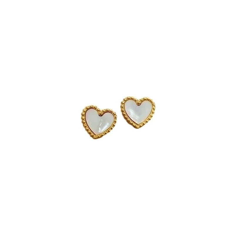 White Shell Pearl Heart Studs – Triple-Plated Gold
