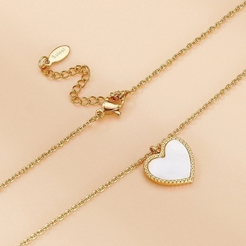 Gold White Heart Necklace